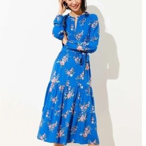 Loft royal blue with pink floral print maxi dress 23139